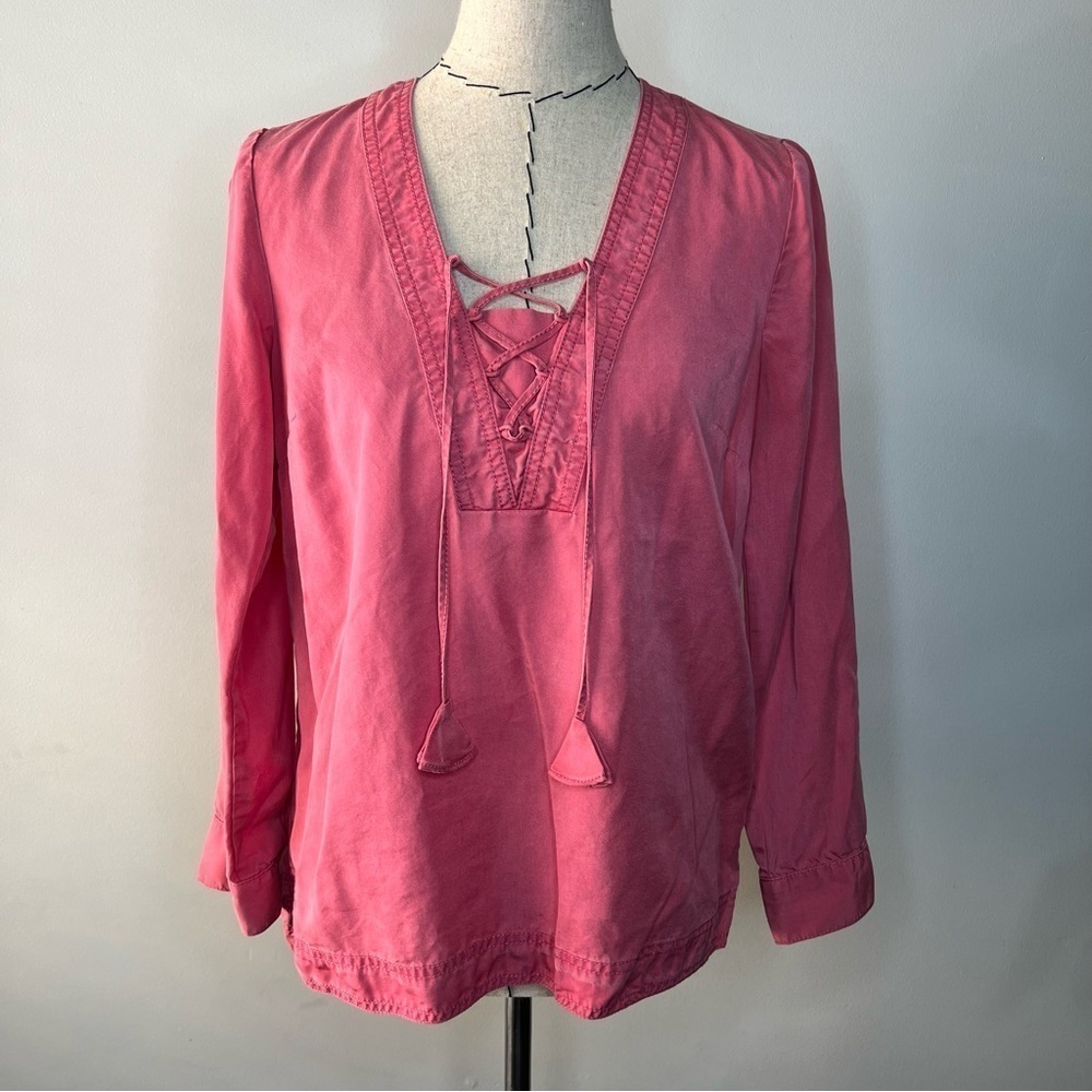 J. Jill pink tunic style lace up closer top long sleeve button cuff sz small SP